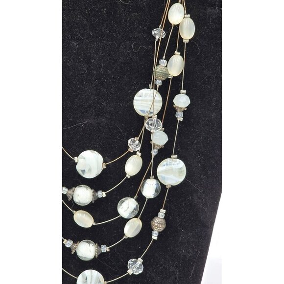 Vintage Multi-Strand Beaded Necklace w/ Different Styles of White Art Glass - Picture 2 of 7